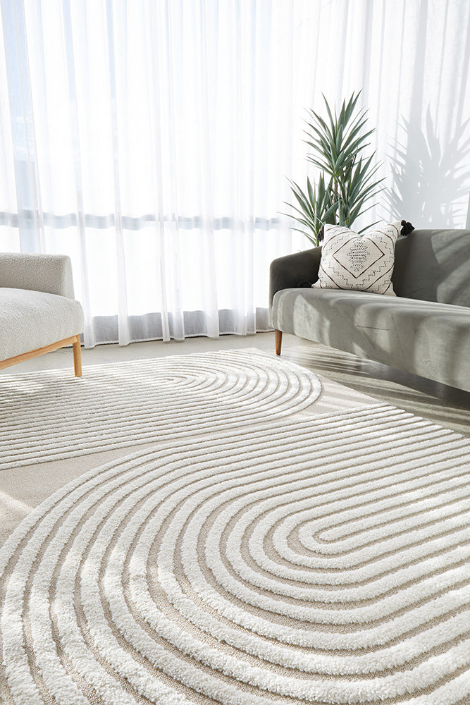 Modern Polypropylene Power - Loomed Lotus Abbey Mixed Rug in Beige & White