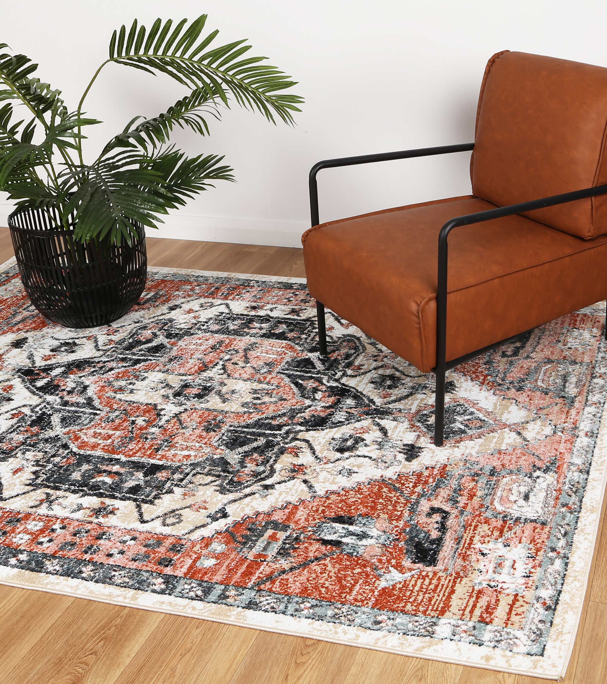 Traditional Anatolia White Terracotta High - Traffic Polypropylene Rug
