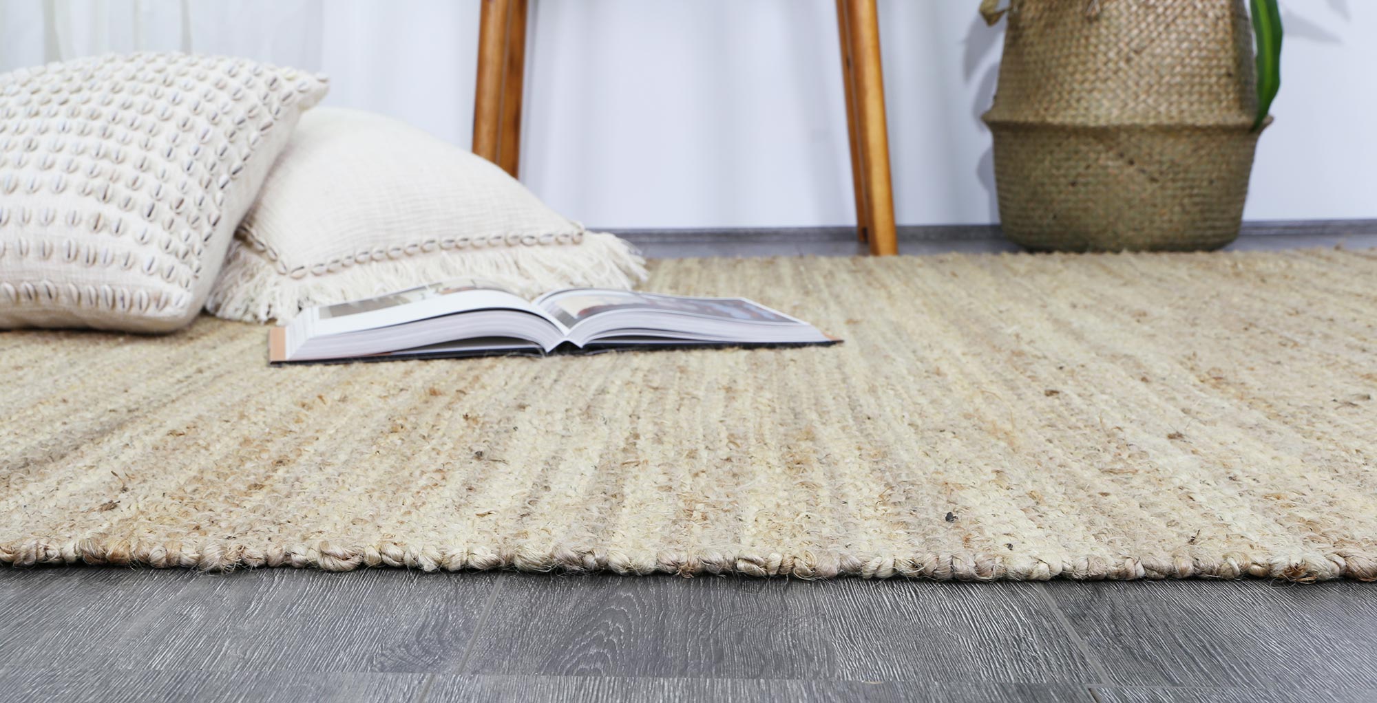 Malmo Beige Stripe Jute Rug - Eco-Friendly & Hand-Knotted