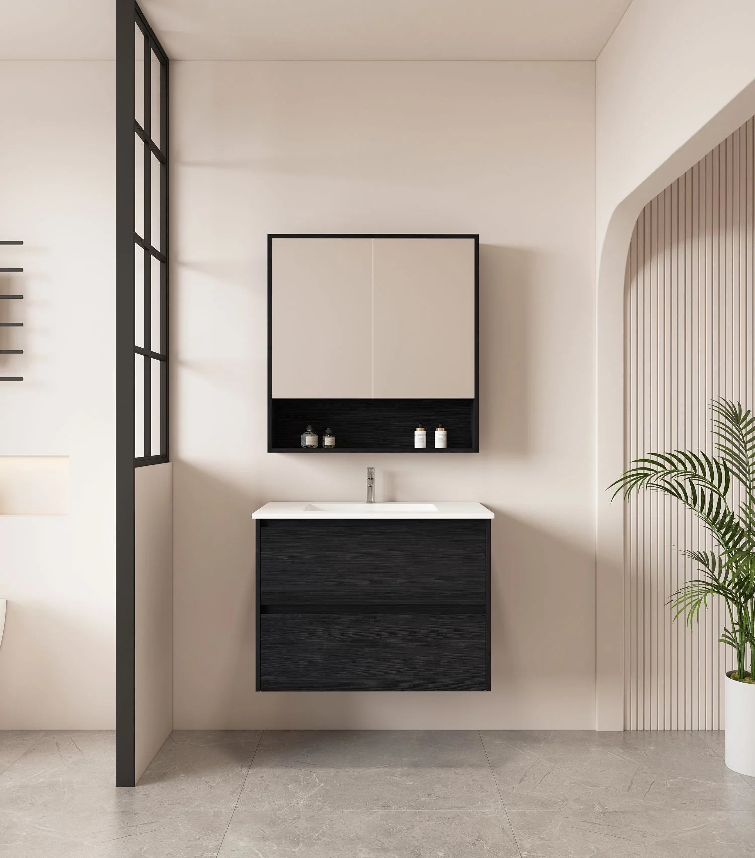 HERA Black Oak Wall-Hung MDF Vanity Cabinet - All Sizes Available