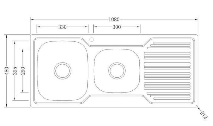 8mm Thick Stainless Steel Double Bowl Square Sink, 1080x480x170mm