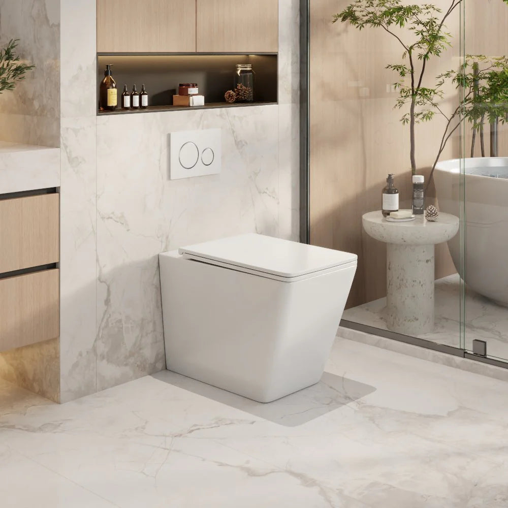 Get the Enox99 Rimless Wall-Faced Floor Toilet Pan in Gloss White for a Stylish Bathroom Upgrade