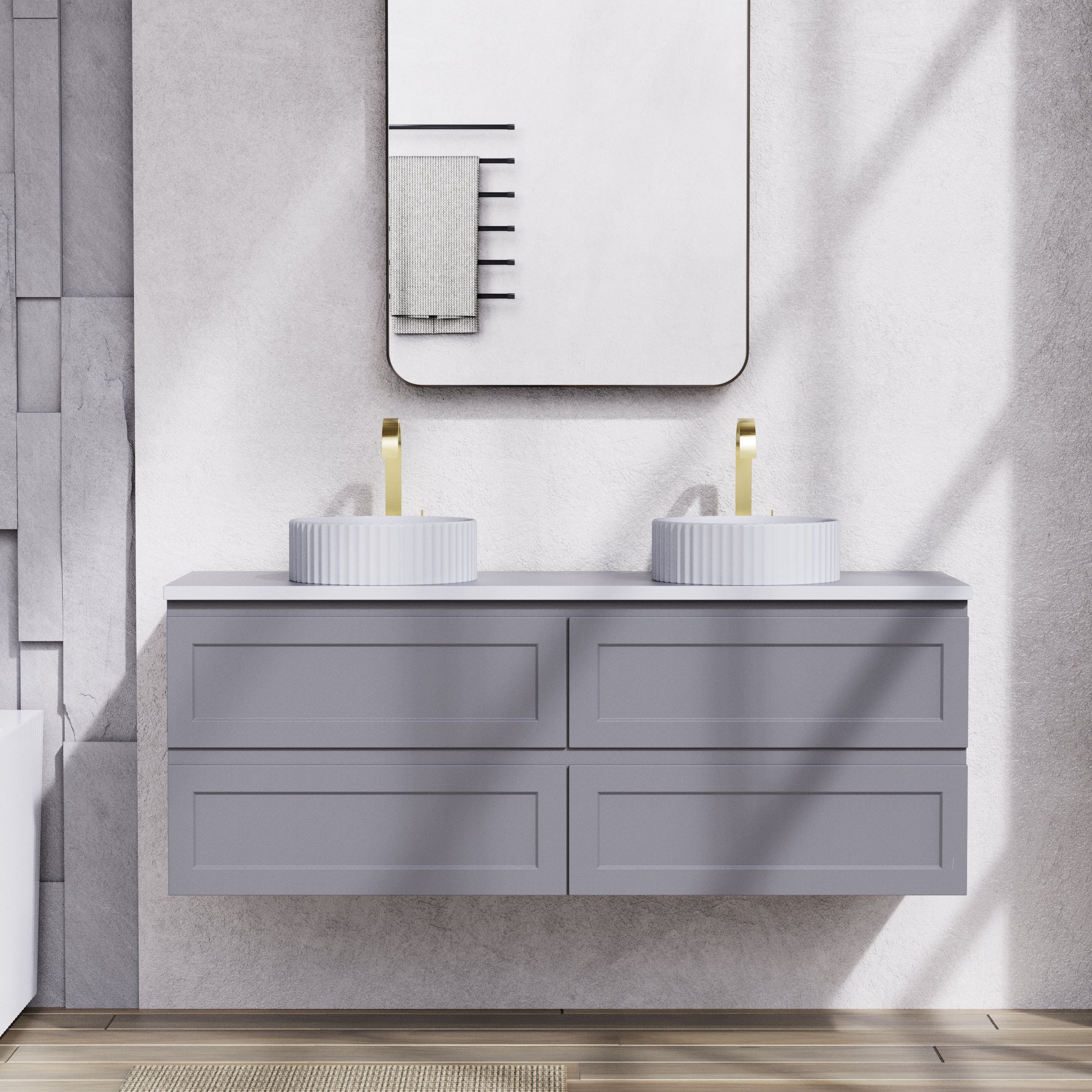 1500mm Fremantle Wall - Hung PVC Vanity in Matte Grey (Single/Double Bowl)