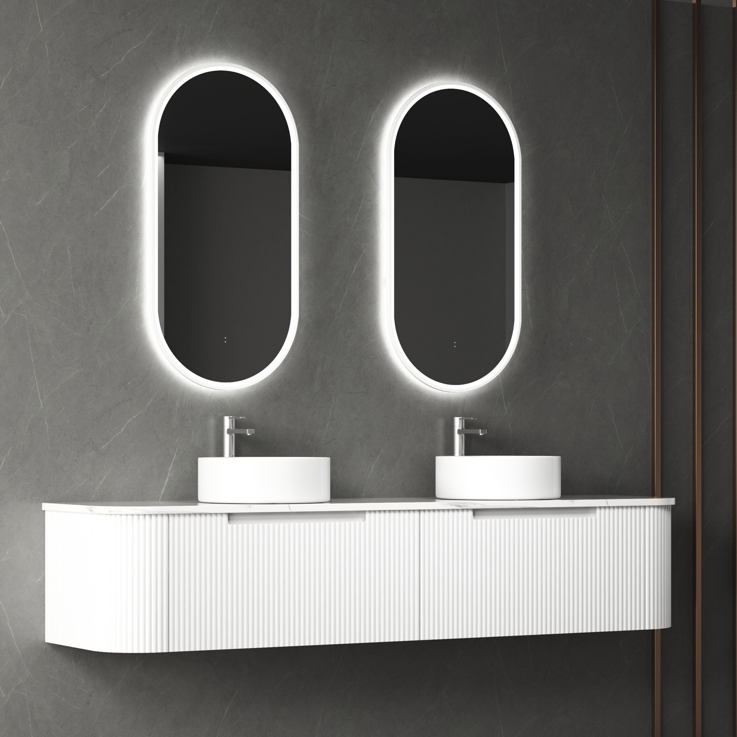 PETRA MARK II Wall - Hung Curved Vanity in Matte White, All Sizes Available, Ideal for Your Bathroom