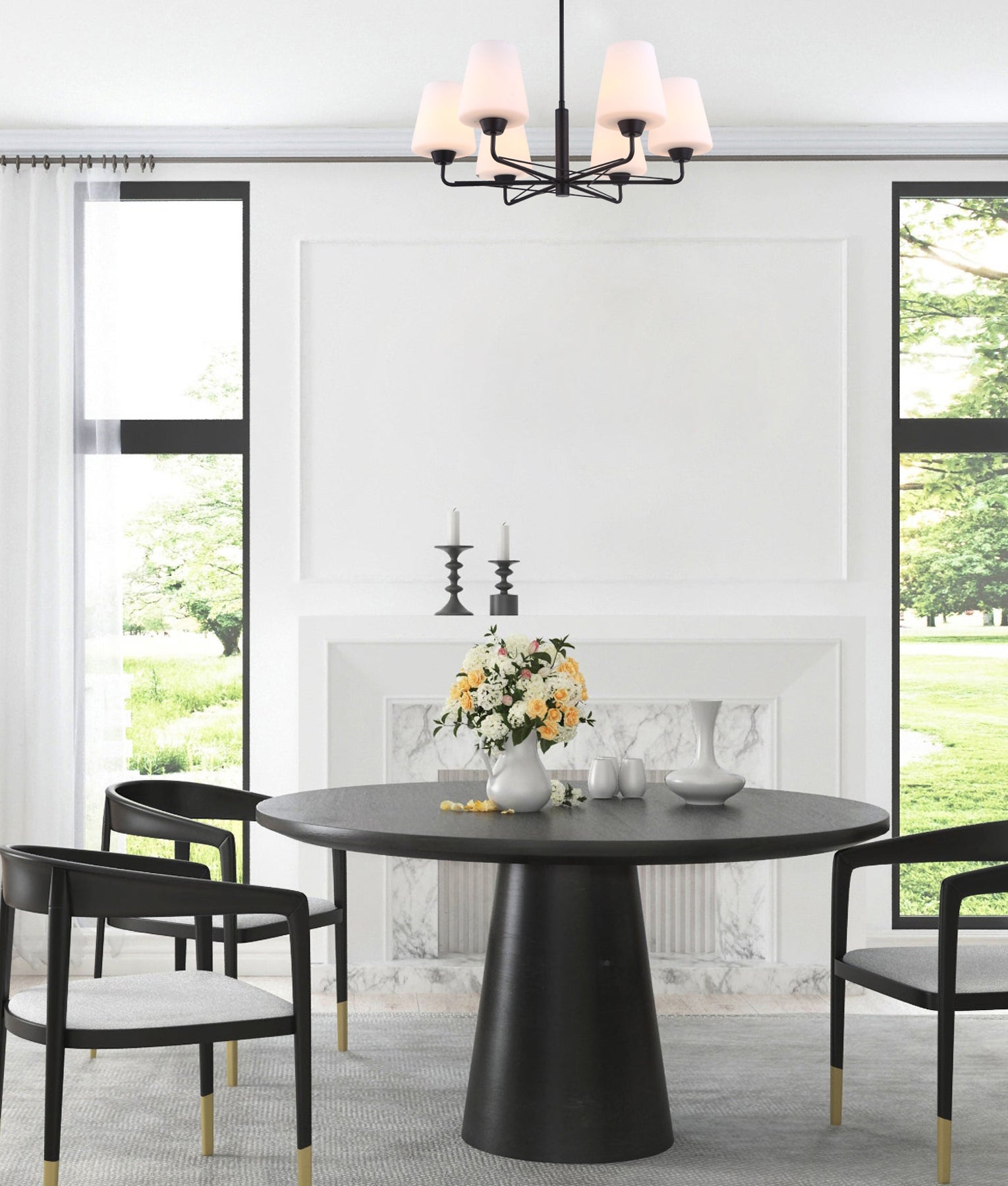 Exclusive Offer! Traditional Interior Opal Glass 6-Lamp Pendant Lights by ABBEY