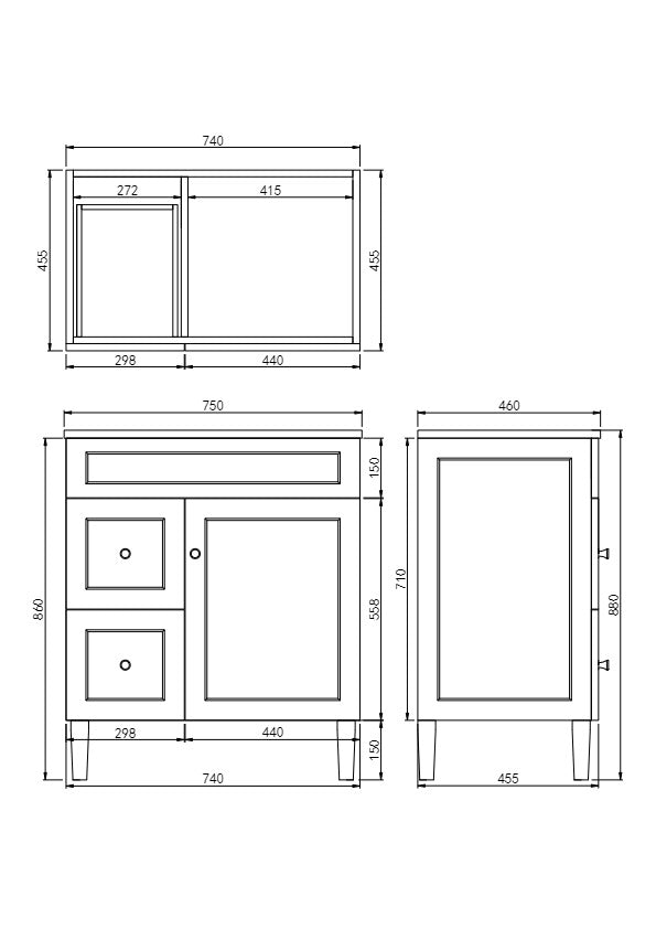 750mm Matte White Harrington PVC Freestanding Floor Cabinet Vanity