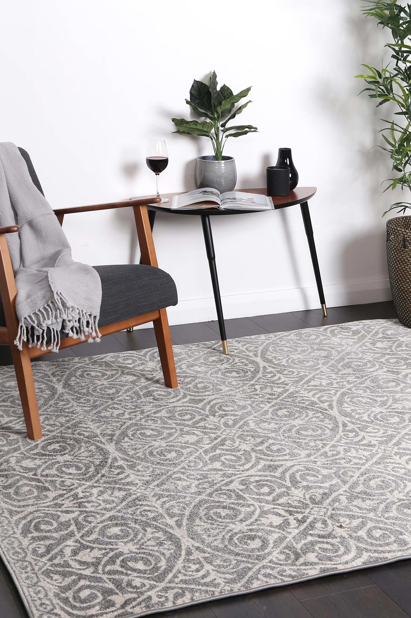 Stunning Katherine Grey and Ivory Handmade Rug with Antique Motifs