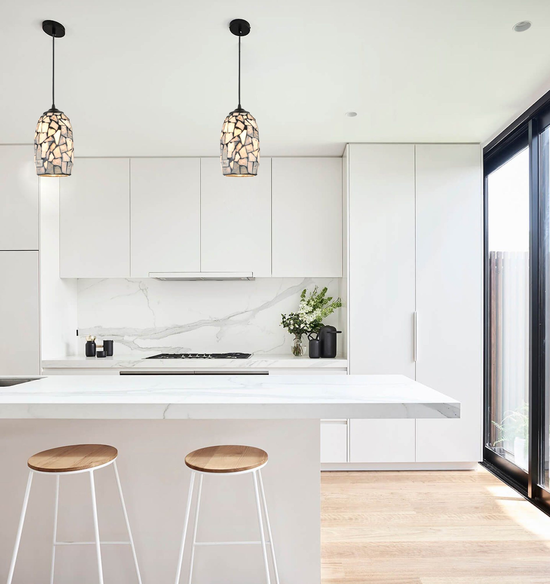 Hand Blown Glass and Stone Mosaic Interior Pendant Lights with GLAZE