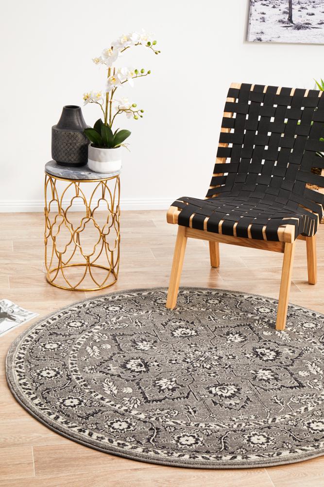 Hot Deal! Evoke Stone Grey Transitional Round Rug