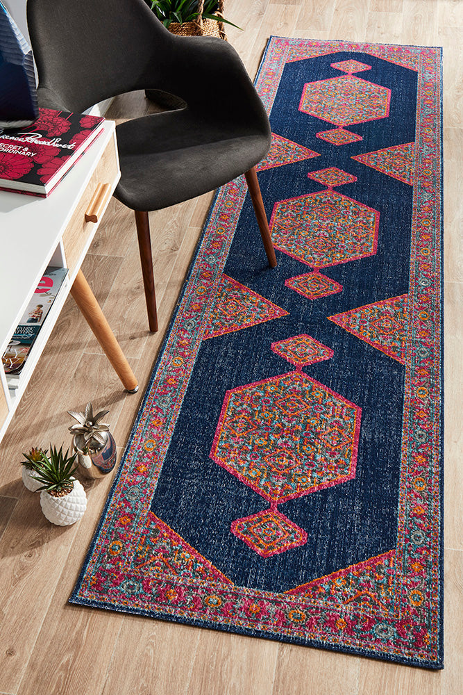 Navy Blink Eternal Whisper Runner Rug with Distressed Vintage Look
