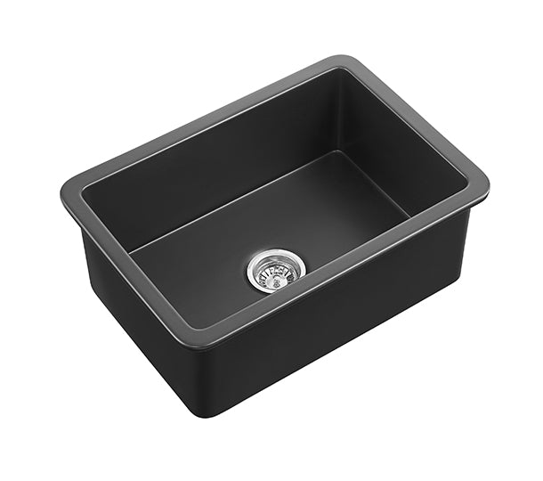 Hot Deal! POS Camden Matte Black Fireclay Undermount Kitchen Sink 677x470x254mm