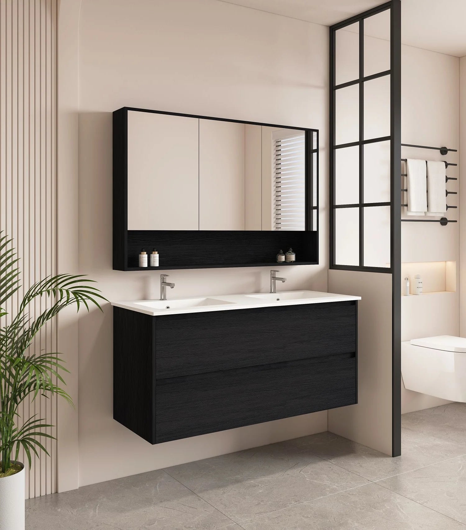 HERA Black Oak Wall-Hung MDF Vanity Cabinet - All Sizes Available
