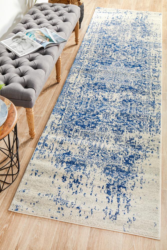 Hot! Evoke Horizon White Navy Transitional Runner Rug