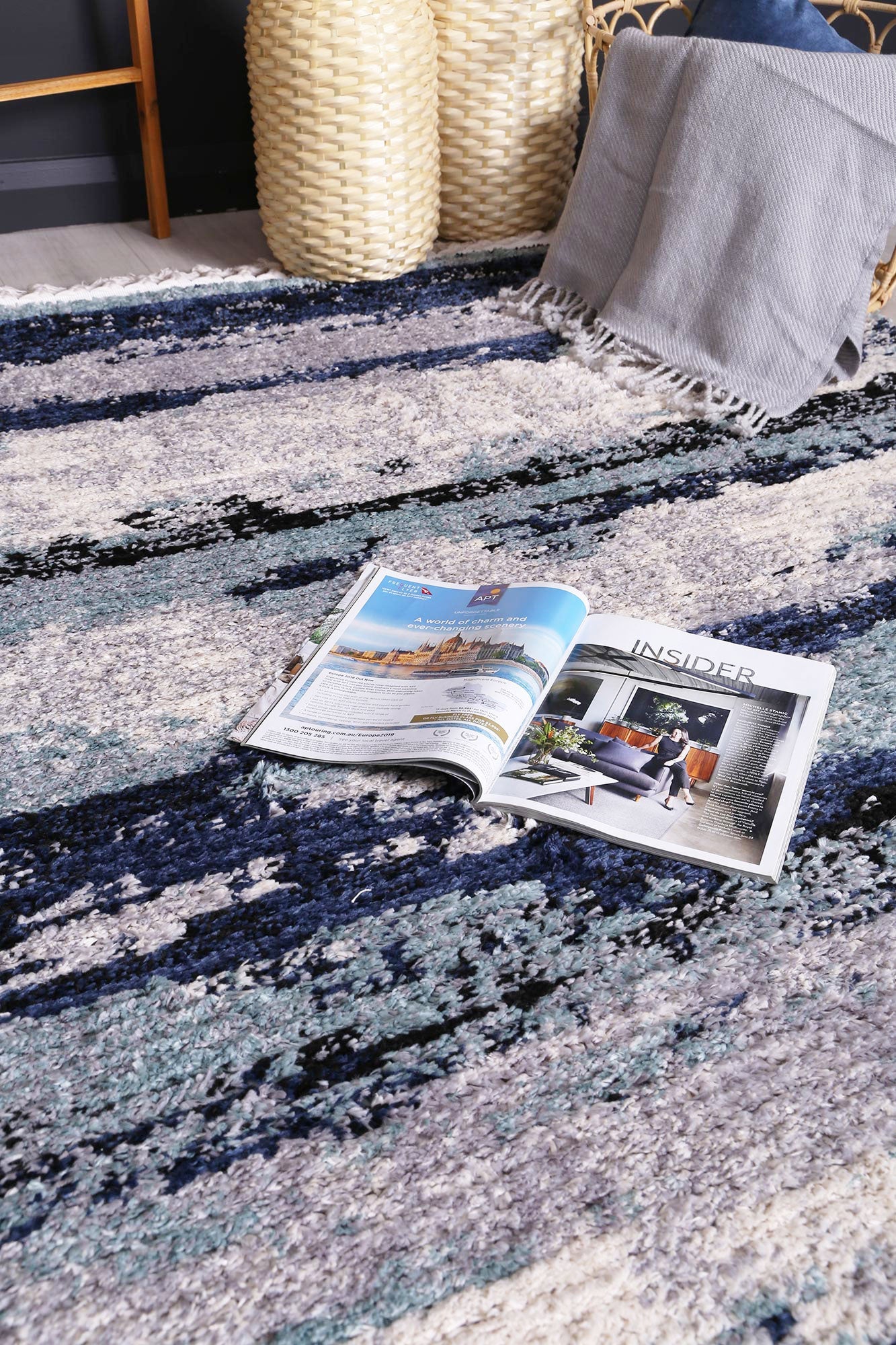 Navy Blue Abstract Myk Rug for Scandinavian & Bohemian Decor