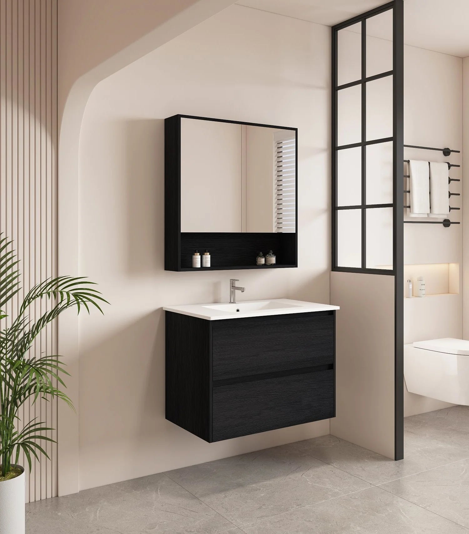 HERA Black Oak Wall-Hung MDF Vanity Cabinet - All Sizes Available