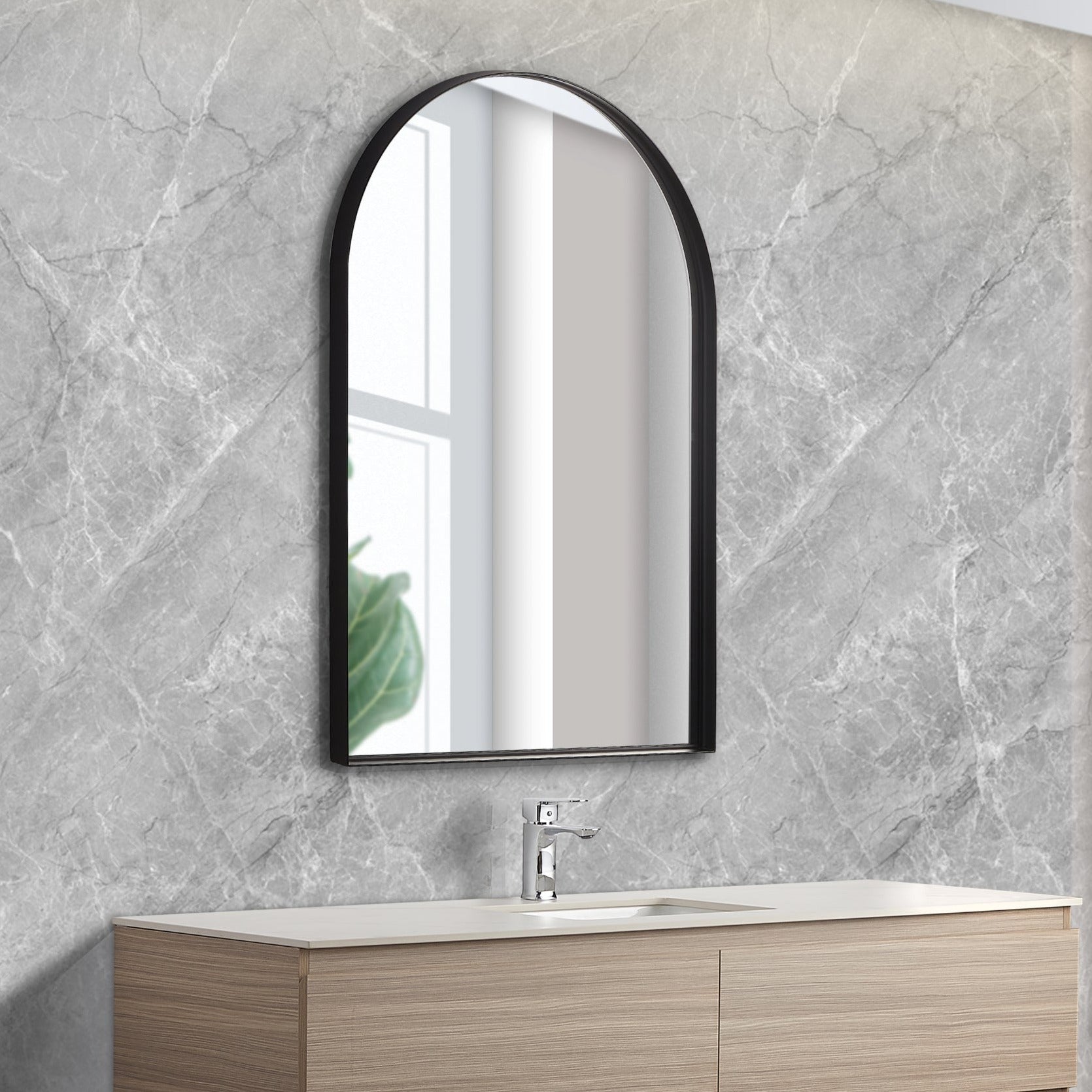 Hot Sale! Poseidon Matte Black Framed Arch Mirror, Ideal for Home Decor, 600x900mm