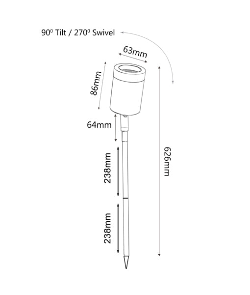 IP65-rated Single Adjustable Head MR16 Garden Spike Lights