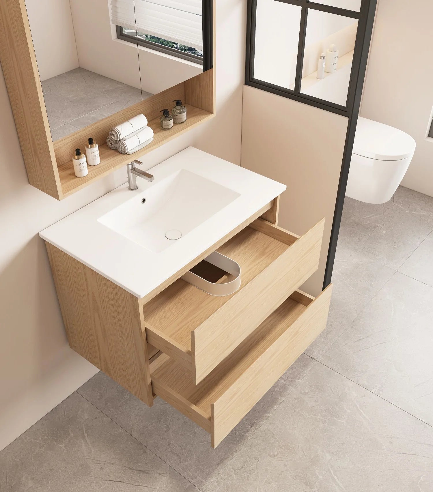 HERA MDF Wall-Mounted Tas Oak Vanity Cabinet in Various Sizes