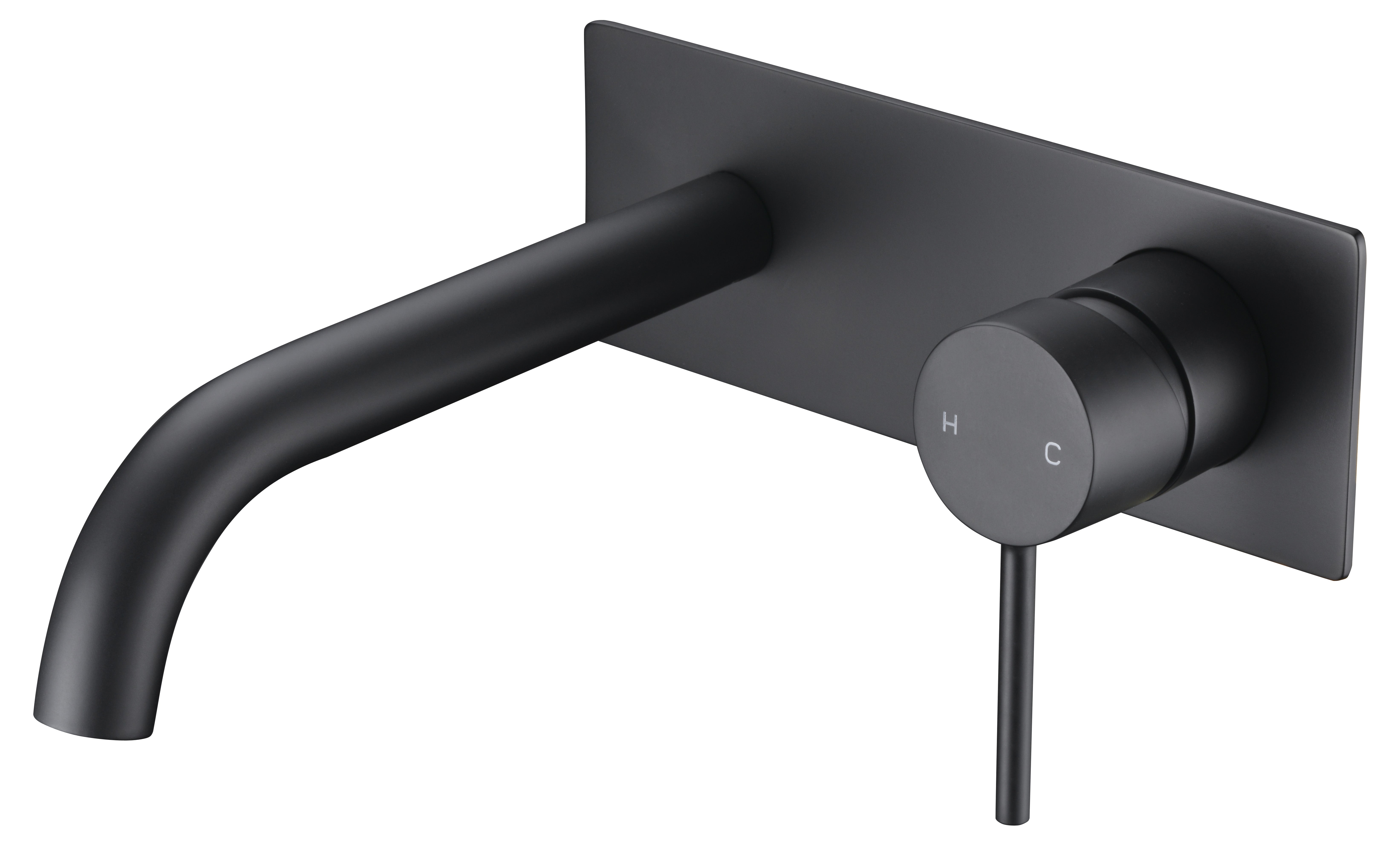 Hali Matte Black Wall Basin Mixer with Curved Spout - Great Deal