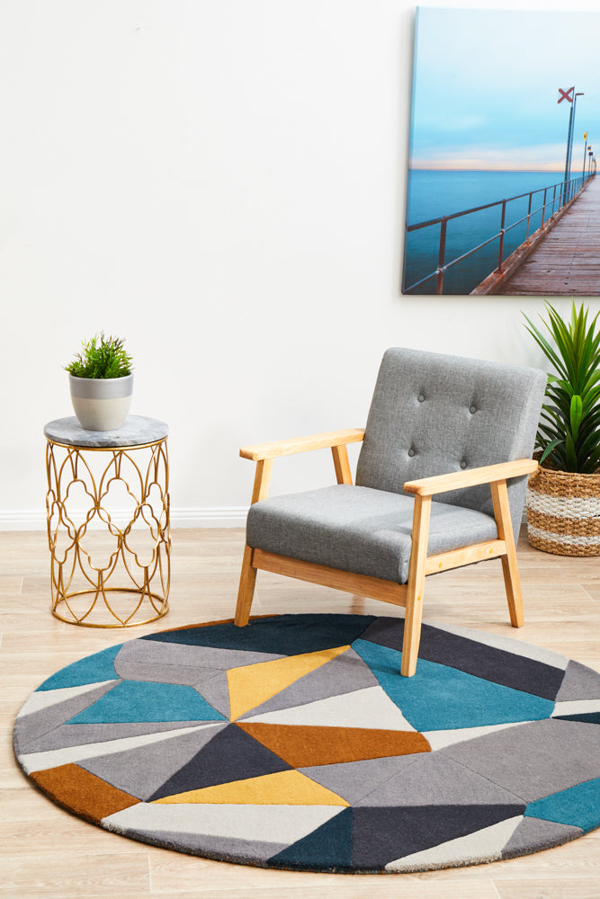 Hot Sale! Matrix 902 Safari Pure Wool Round Area Rug with Geometric Patterns