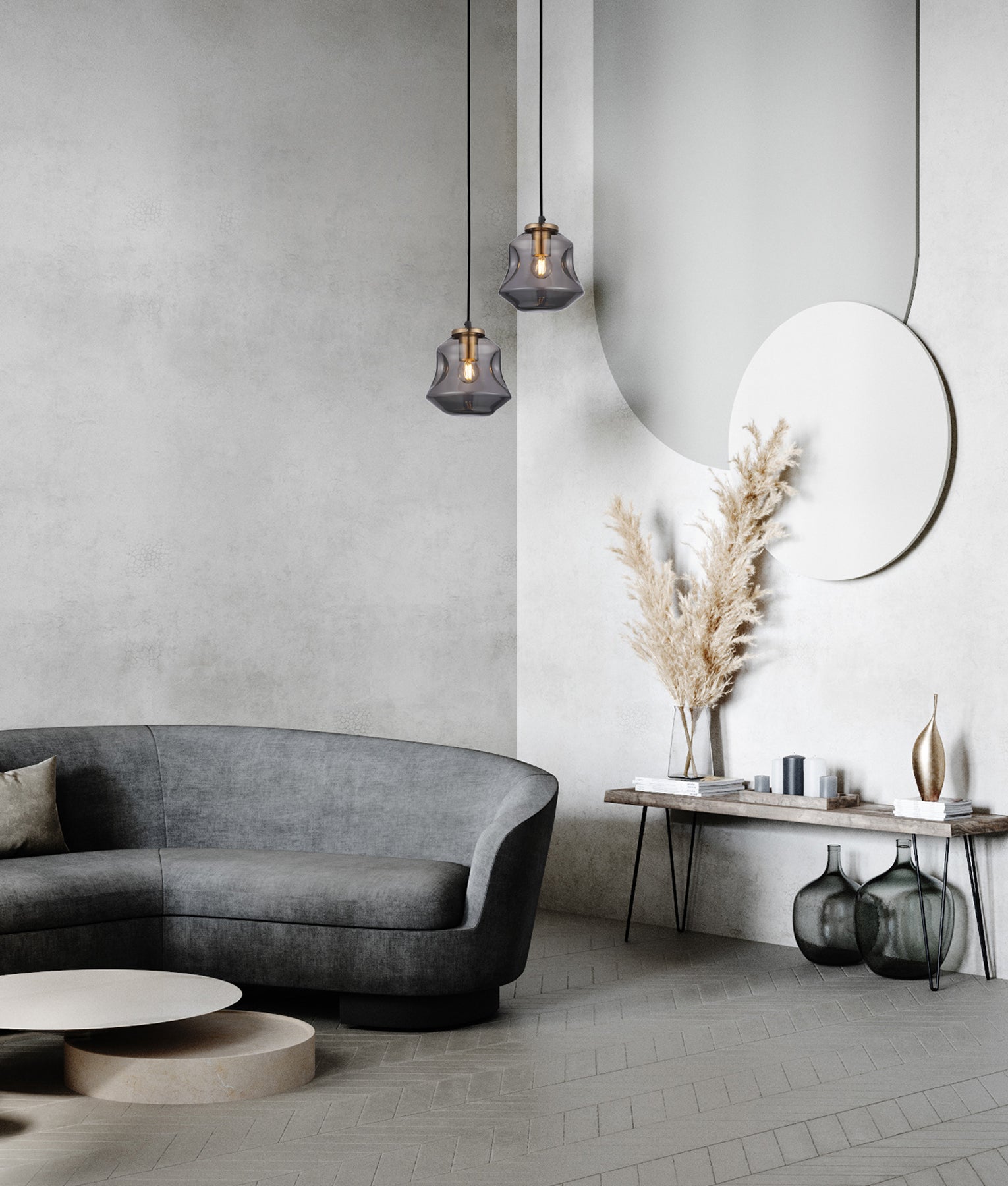 Hot! Interior Angled Bell Glass Pendant Light with Dimpled Smoked Mirror Effect