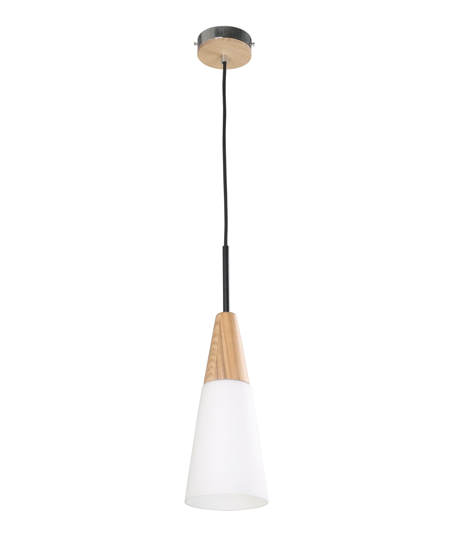 Hot Deal! Scandinavian-Style Blonde Wood and Opal Glass Long Cone Interior Pendant Light