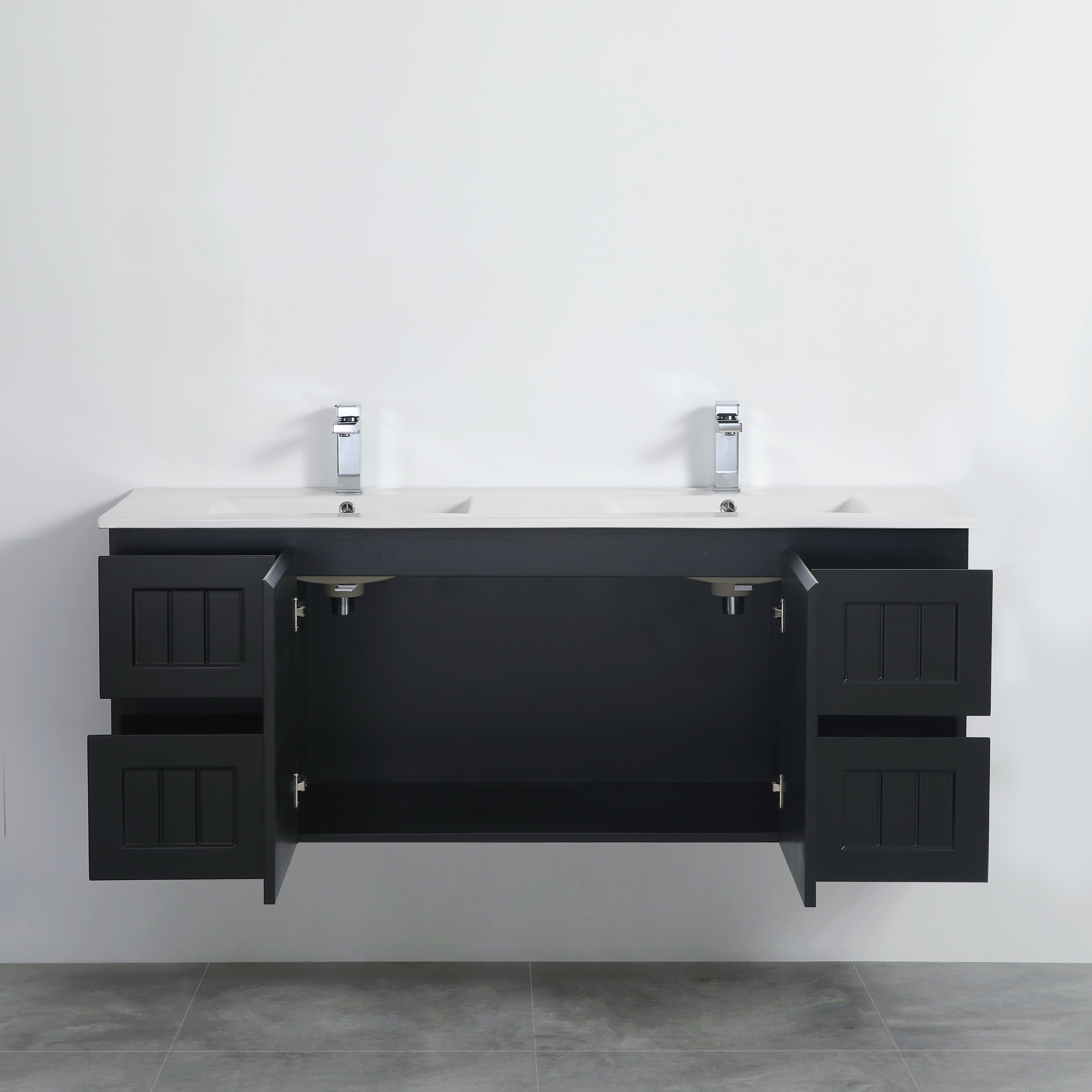 Matte Black ACACIA Shaker PVC Wall-Hung Vanity 1500mm (Single or Double Bowl)