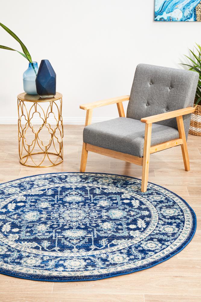 Hot Deal! Navy Transitional Round Evoke Release Rug