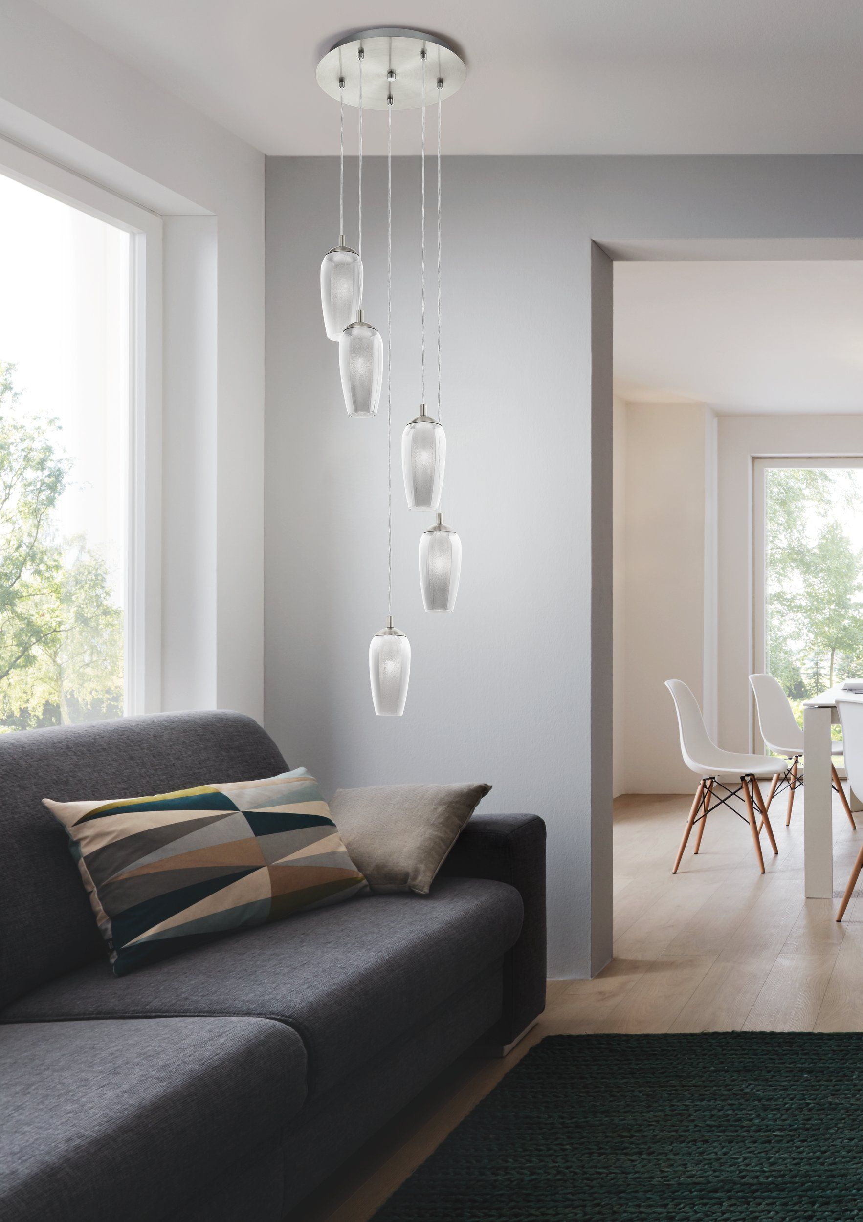 FARSALA Black-Transparent Smoked Glass Pendant Light with Satin Nickel Metalware