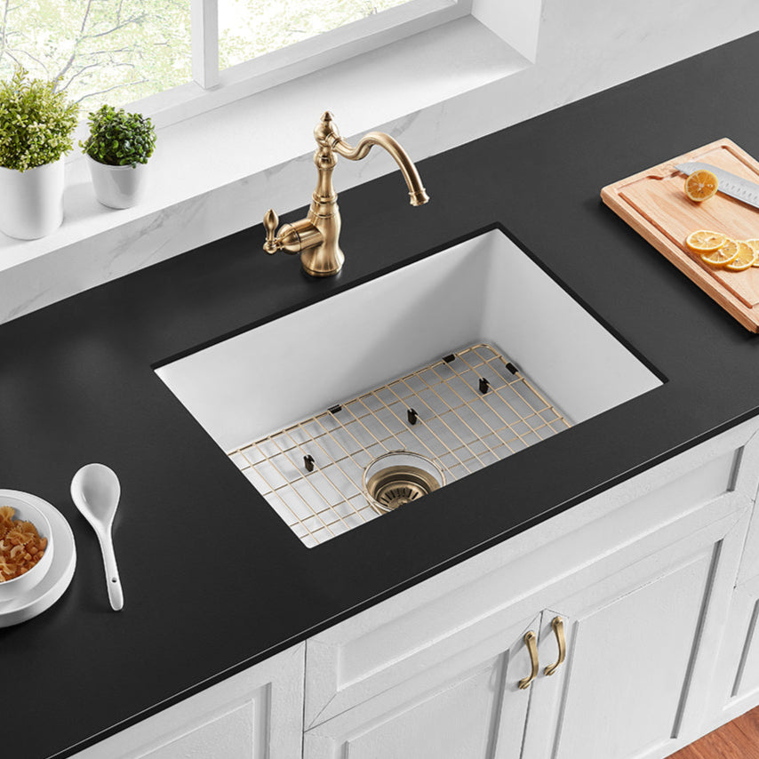 Glossy White Fireclay Undermount Kitchen Sink POS Camden 810x480x254mm