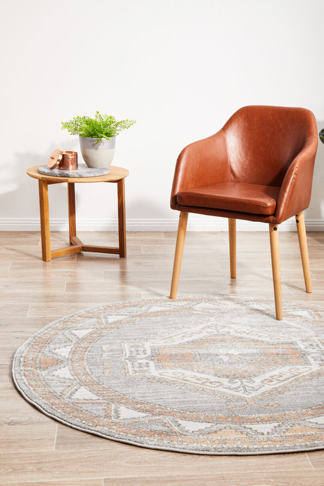 Mayfair Caitlen Round Rug in Stunning Grey with Aztec Design - Soft and Easy Care