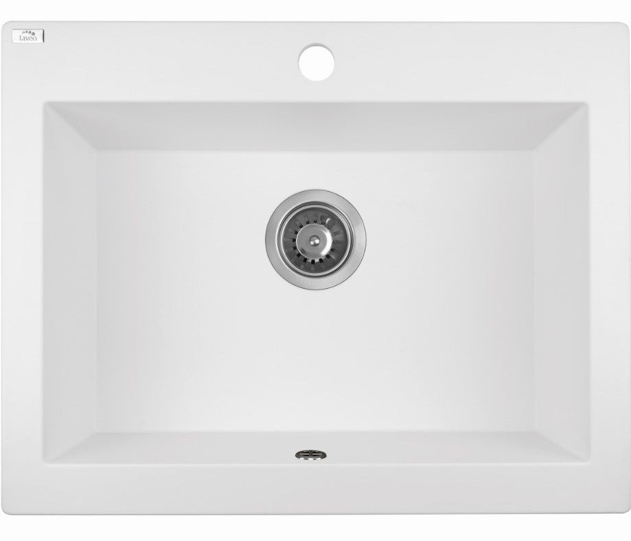 Laveo White Granite Single - Bowl Sink, 490x580x220mm for 600mm Cabinets