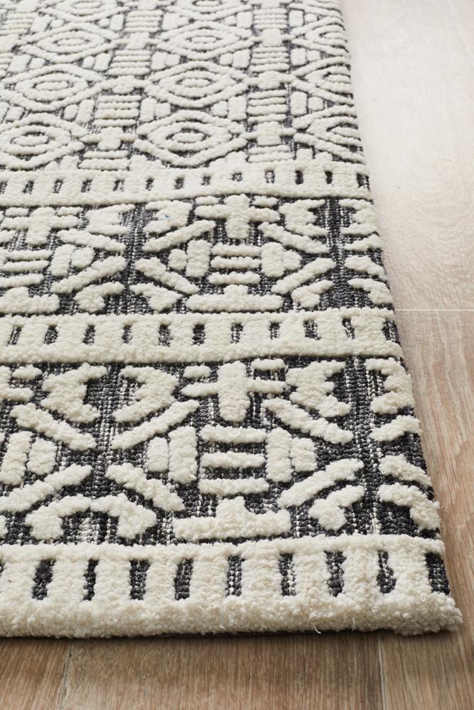 Hot Sale! Levi Adonis Transitional Ivory and Black Microfibre Polyester Rug from India
