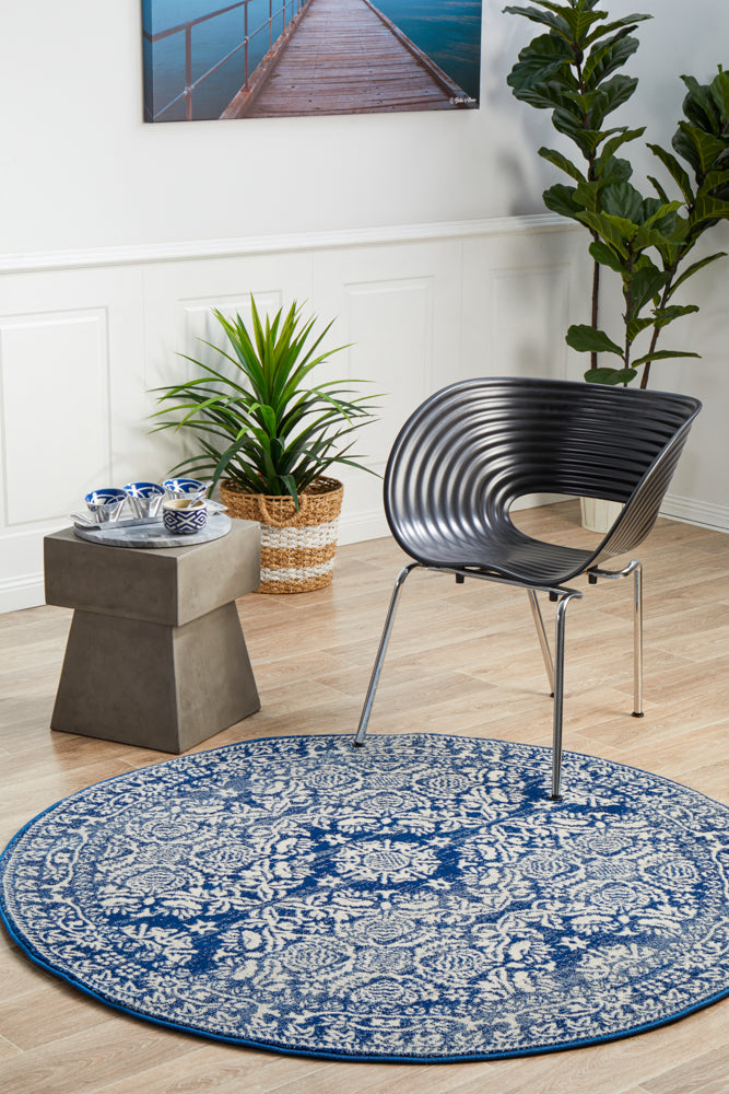 Stunning Transitional Navy Round Rug - Mirage Gwyneth, a Timeless Home Decor Piece
