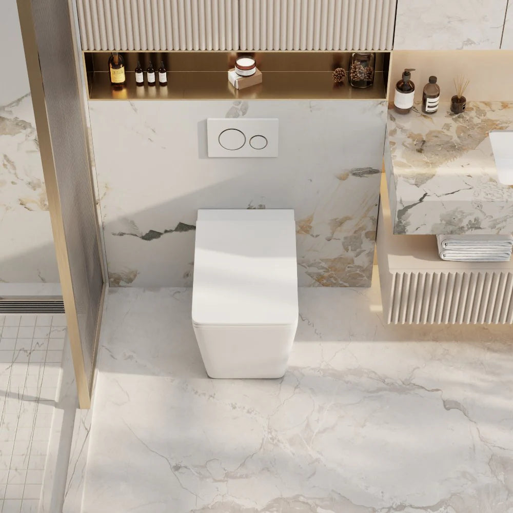 Get the Enox99 Rimless Wall-Faced Floor Toilet Pan in Gloss White for a Stylish Bathroom Upgrade