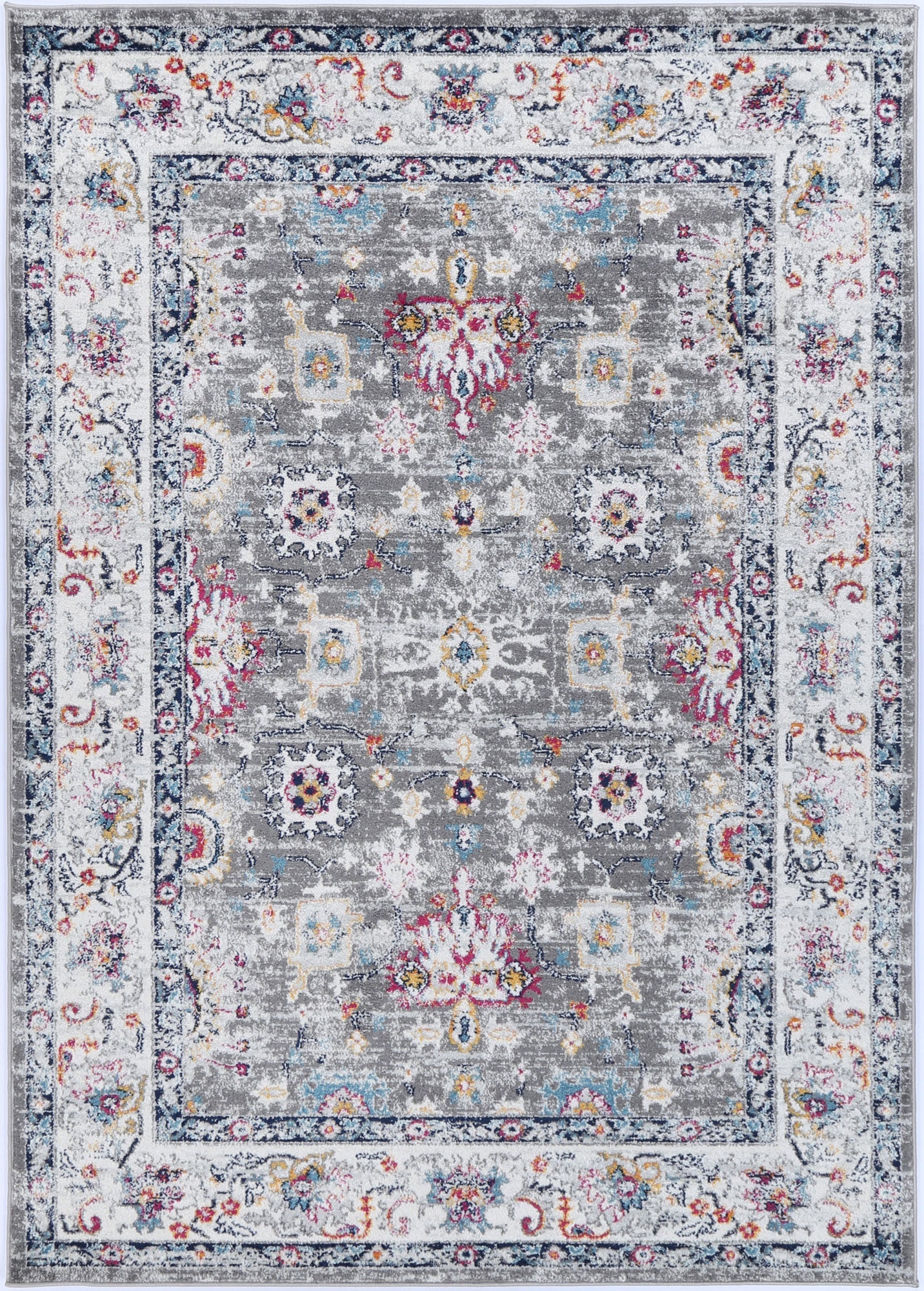 Ligures Grey Multi Traditional Rug - Trendy & Durable