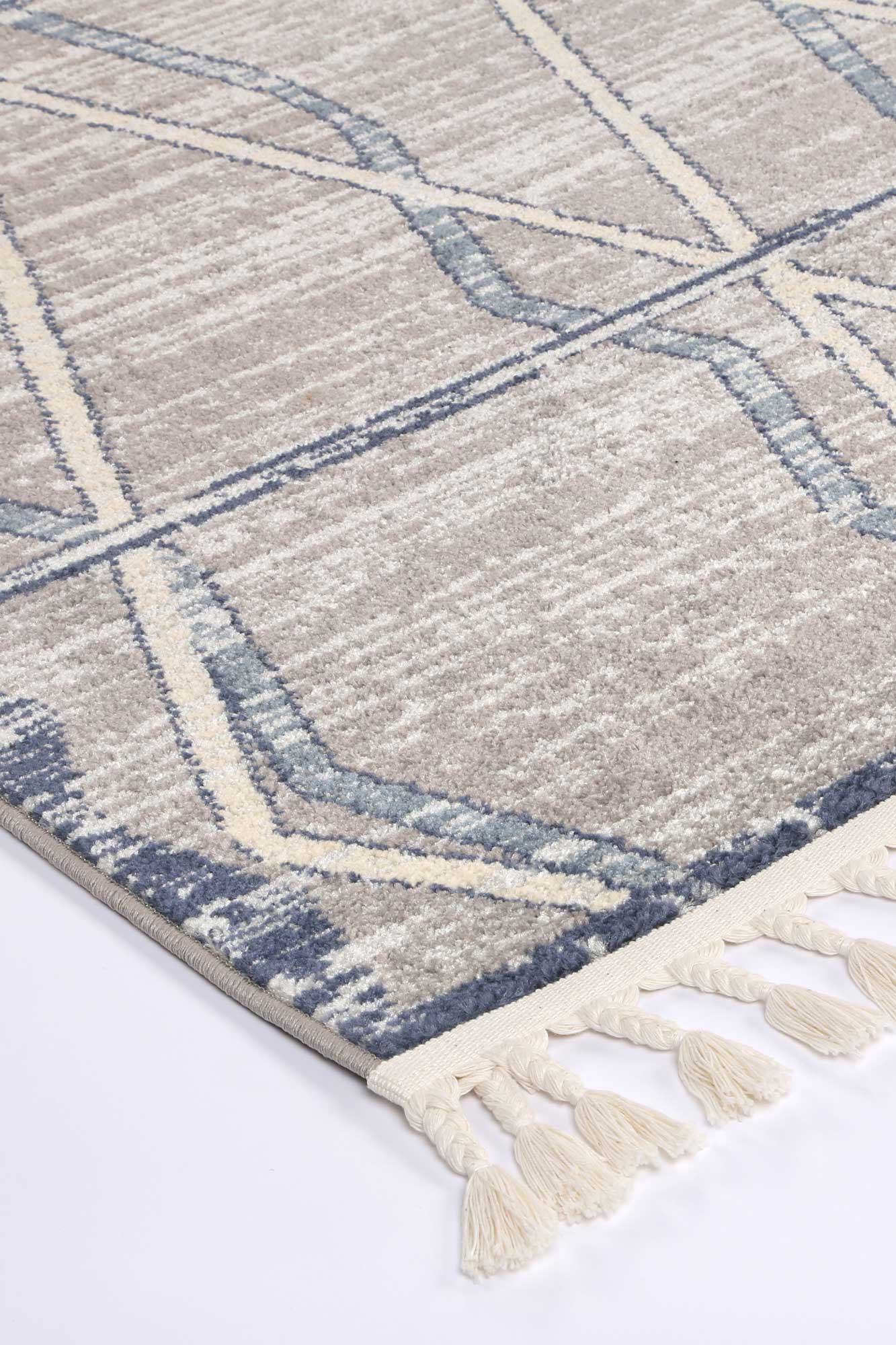 Contemporary Blue & Grey Peru Tupzia Rug - Easy to Clean and Durable