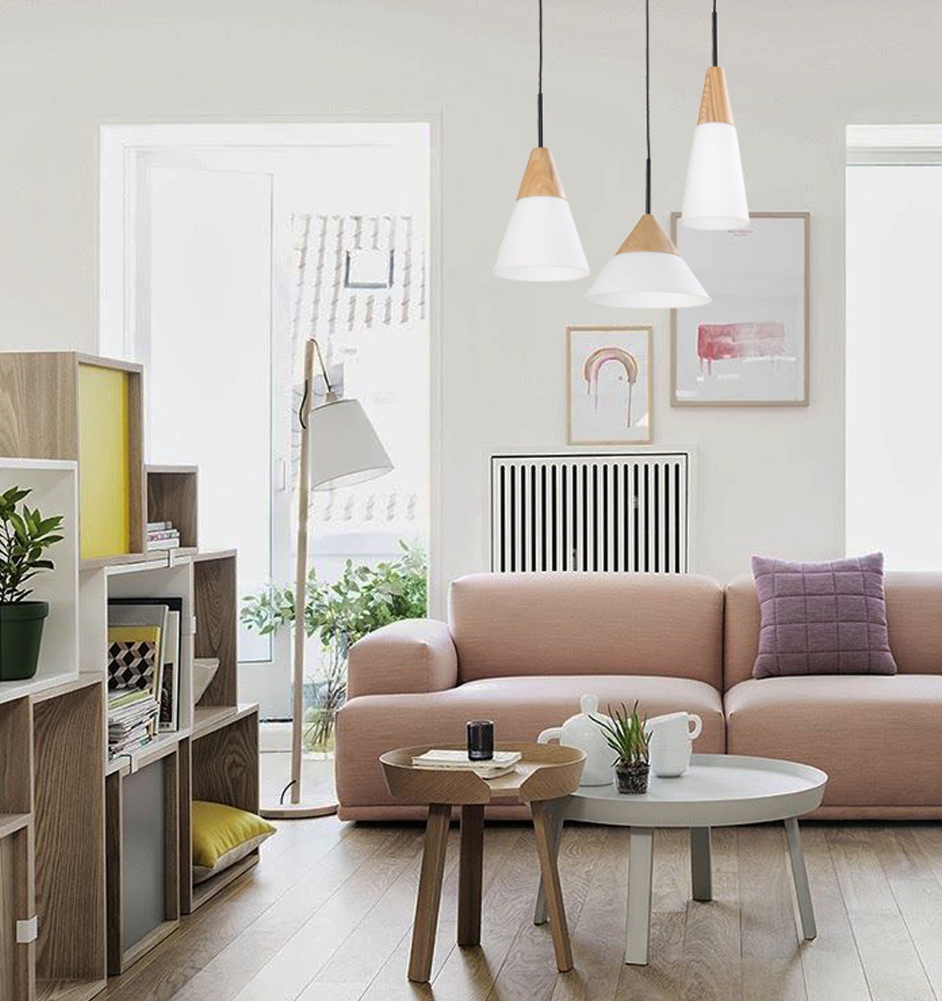 Hot Sale! Scandinavian Style Blonde Wood & Opal Glass Wide Cone Interior Single Pendant Light