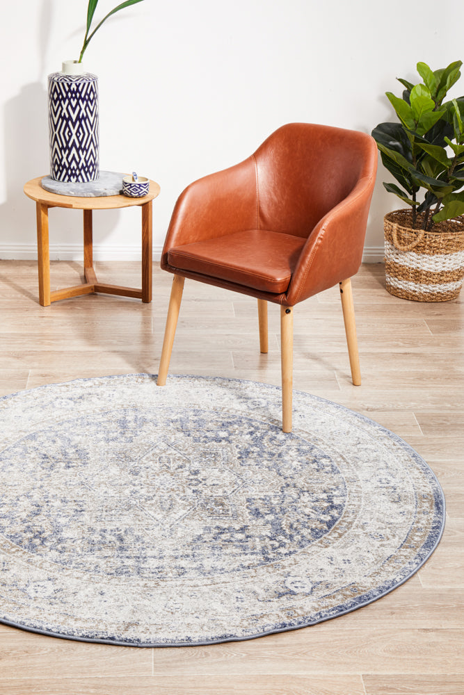 Stylish Ocean Blue Mayfair Hugo Round Polypropylene Rug