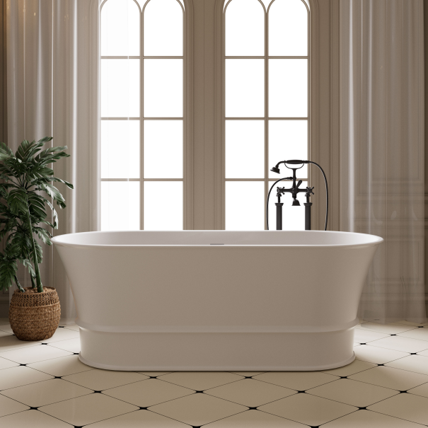 1500mm Matte White Harrington Solid Surface Stone Oval Free - Standing Bathtub