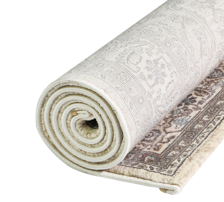 Oregon Beige Distressed Oriental Area Rug with Vintage Flair