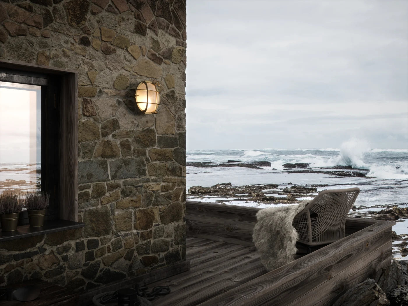 Nordlux Polperro Brass Wall Light - Ideal for Outdoor Coastal Areas