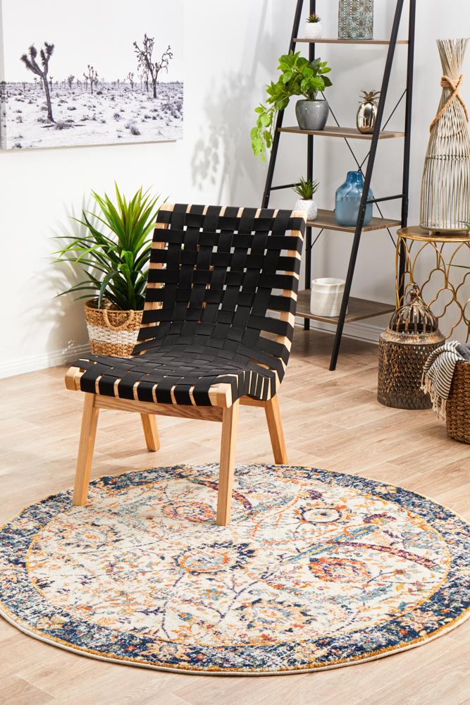 Stunning Evoke Peacock Ivory Round Rug with Transitional Style