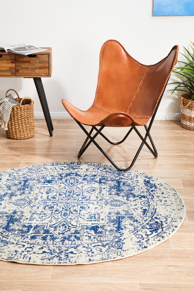 Hot Sale! Evoke Horizon Transitional Round Rug in White and Navy