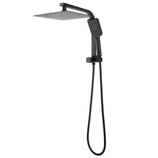 AQU 10-Inch Square Matte Black Shower Station with Top Water Inlet - Ideal for Modern Bathrooms