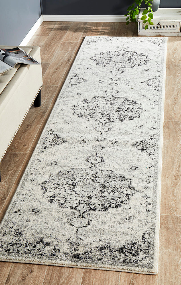 Charcoal Transitional Museum Runner Rug with Artistic Design