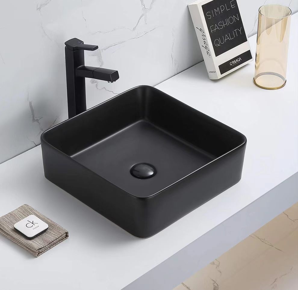 HOT! POSEIDON Square Matte Black Ceramic Basin (360x360x110)