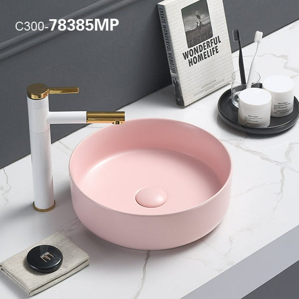 HOT! POSEIDON Round Matte Pink Ceramic Basin (346x346x114)