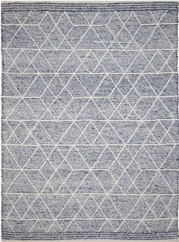 Albona Blue-White Blend Wool and Viscose Hand-Woven Rug