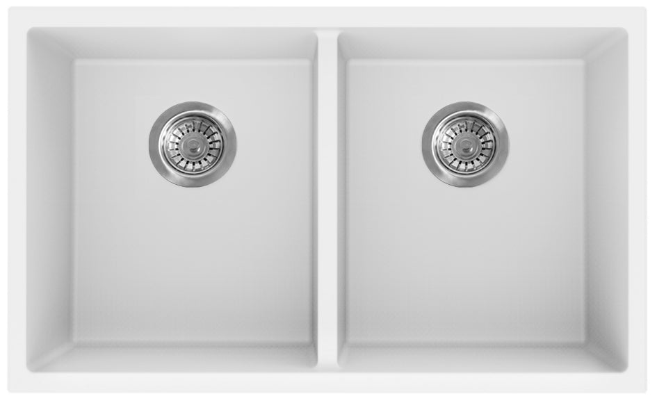 Matte White Quartz Undermount Double Kitchen Sink 813x457x241